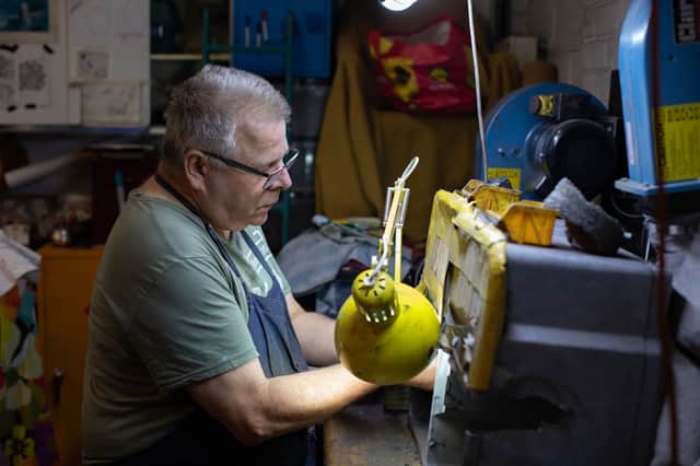 Jim Stringer from Quirky Metals in Heeley, Sheffield at work on special pewter badges and bookmarks for the Friends of  of Meersbrook Hall. Picture: Gemma Thorpe, Friends of Meersbrook Hall
