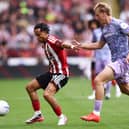 Romelle Donovan of Sheffield United shields the ball from Pelle Mattsson of Norwich City  at Bramall Lane, Sheffield.  Jake Youle / Sportimage
