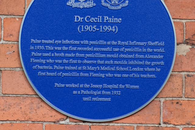 The plaque in honour of Cecil Paine, now on the wall of the Jessop Building, on Leavygreave Rd, Broomhall. Photo: University of Sheffield