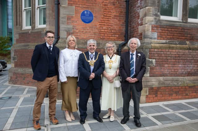 Dignitaries at the unveiling of the plaque to Cecil Paine at the Jessop Building, on Leavygreave Road, Broomhall. Photo: University of Sheffield