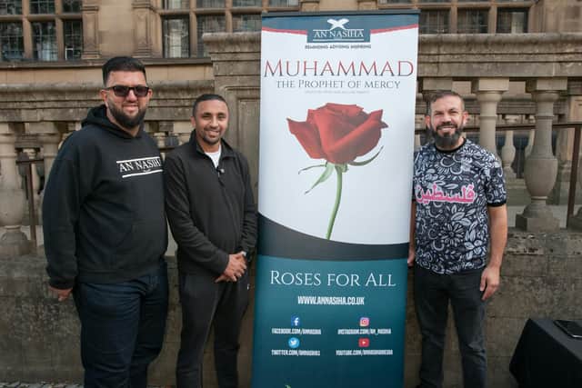Volunteers gave out flowers in Sheffield ciity centre to mark Mawlid