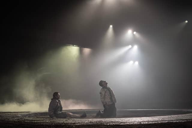 Harry Redding (Edgar) and David Birrell (Gloucester) in King Lear. Photo by Johan Persson