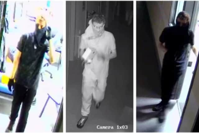 Pictures show the men South Yorkshire want to speak to who may have information over a break-in at Meadowhead School, near Norton.