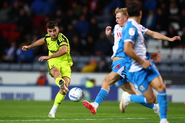 Tom Cannon in action for Sheffield United against Blackburn Rovers at Ewood Park. Simon Bellis / Sportimage