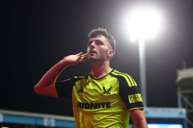 Tom Cannon celebrates the equalising goal for Sheffield United against Blackburn Rovers. Simon Bellis / Sportimage