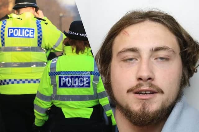 24-year-old Joshua Dunleavey subjected the officers to the shocking spate of offences, after they were called out to his grandmother’s home over an ongoing incident involving him. Stock picture used left