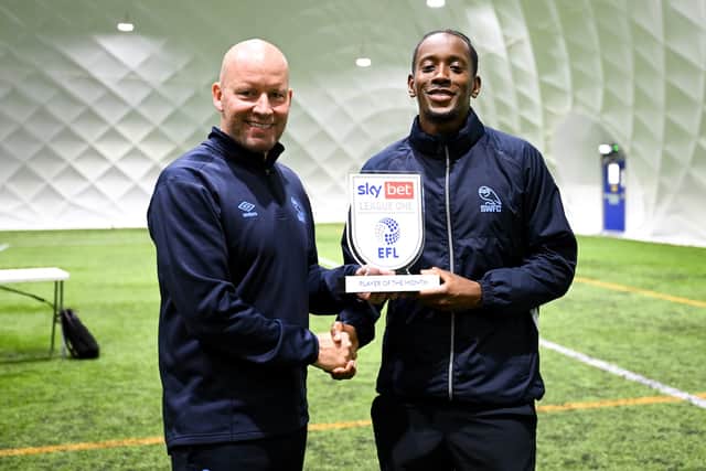 Jamal Lowe (right) won the League One Player of the Month award for August.