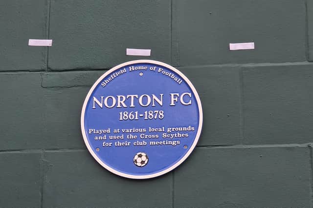 Blue plaque honours world's earliest evidence of football tactics. It is situated outside the Cross Scythes in Derbyshire Lane, Sheffield.
