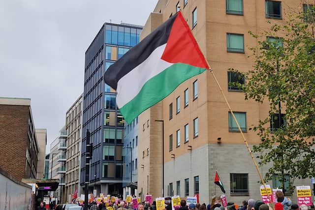A fundraising concert has been organised to support a community centre in Sheffield's twin city Nablus. Pictures is a Palestinian flag raised at a march in Sheffield  on November 22, 2025