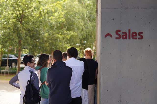 People queue up to buy a flat at Park Hill, Sheffield.