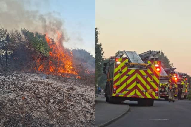 The fire began to rage on grassland just off Rother Crescent in Treeton, Rotherham a short time after 7pm this evening