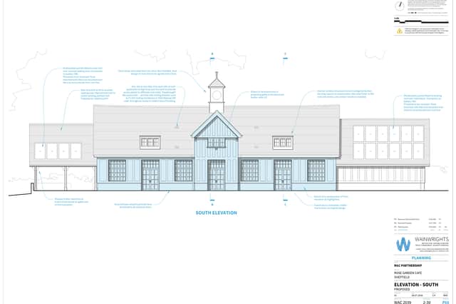 Architects' plans for the Rose Garden Cafe in Graves Park, Sheffield