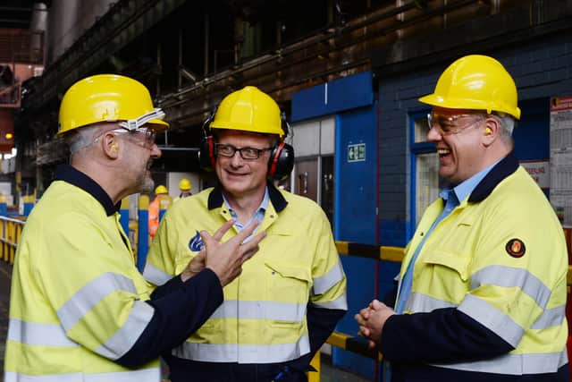 Minister for Reindustrialisation Blair McDougall (right) and South Yorkshire Mayor Oliver Coppard (left) were given a tour of Speciality Steel UK in Rotherham, after the government announced plans to buy the business.