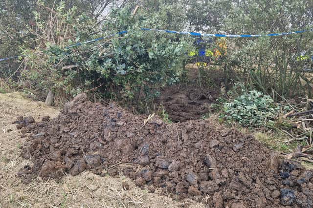 Officers were digging with spades and removing mud using buckets in the search for Teresa Shephard in a field in Aston.