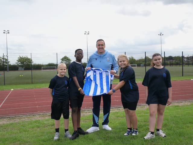 Sheffield Wednesday Football Club Schools Partnerships Manager, Steve Taylor, with year sevens at Mercia Northridge school
