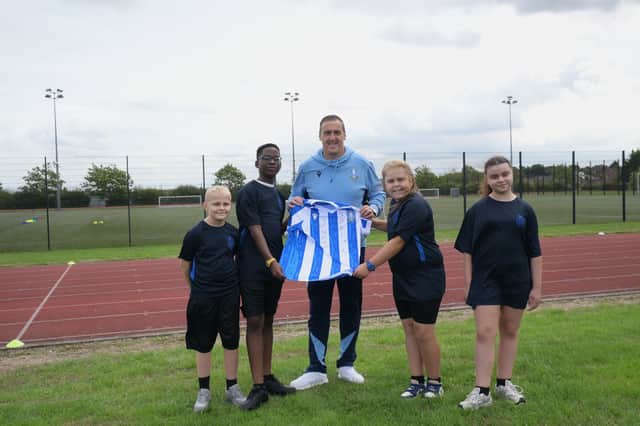 Sheffield Wednesday Football Club Schools Partnerships Manager, Steve Taylor, with year sevens at Mercia Northridge school