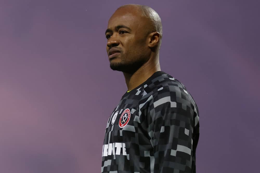 Jordan Ayew of Sheffield United warms up before the Carabao Cup Third Round match between Fleetwood Town and Sheffield United at Highbury Stadium on September 16, 2026 in Fleetwood, England.