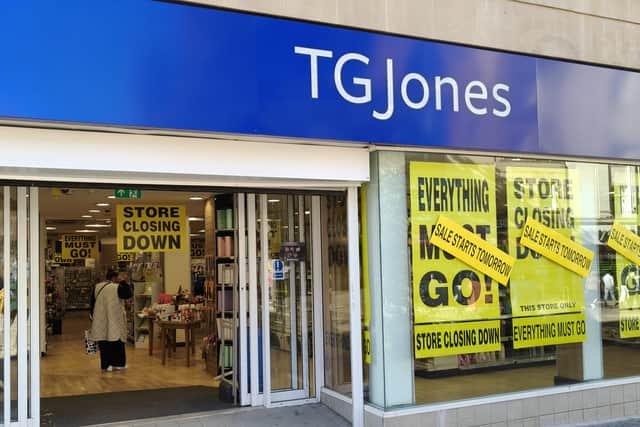 Signs have announced the planned closure of TG Jones, on Fargate, Sheffield. Photo: Alastair Ulke, Iconic Media