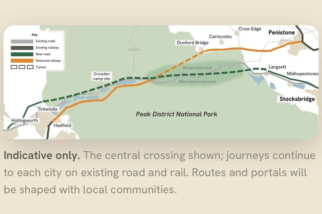 Map shows the routes of the new tunnel and restored railway