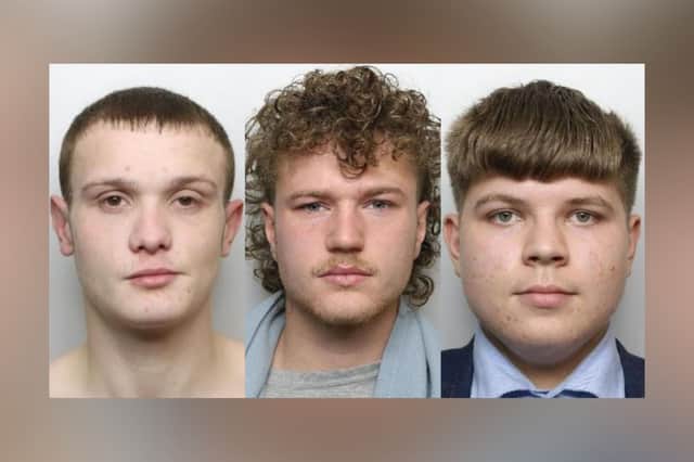 After drinking to excess, Ciaran Simonite (left), Dylan Wilson (centre) and Bryn Taylor (right) targeted two men they had come into contact with outside a pub on Division Street