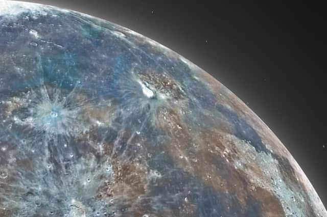 Nayyar’s original image required 70gb of data to compose and shows the moon in colours rarely appreciated from the Earth’s surface.