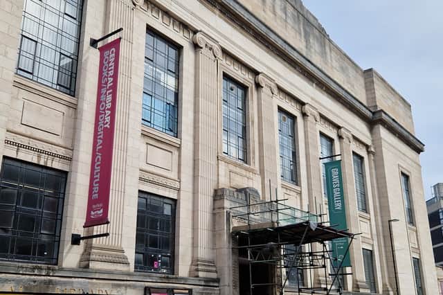 Scaffolding and hoardings have covered Sheffield Central Library since 2023 due to structural concerns about falling masonry