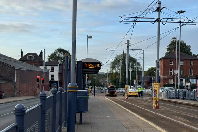 Police at the Sheffield University tramstop. Photo: Sarah Marshall, Iconic Media