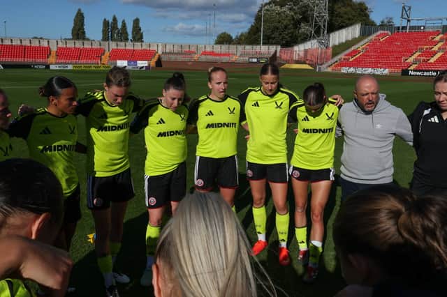 Sheffield United Women in a huddle after their defeat to Newcastle United. Picture: Sheffield United