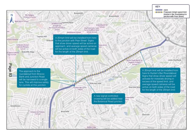 Plan of proposed road safety measures for the A625 Ecclesall Road in Sheffield