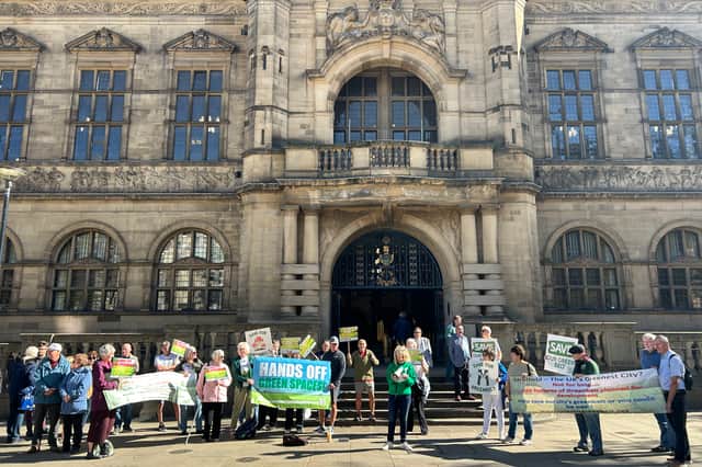 Green belt campaigners outside the Town Hall ahead of full council