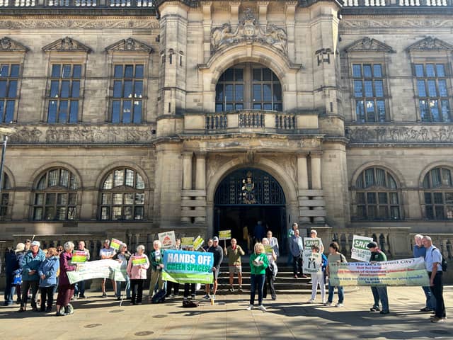 Green belt campaigners outside the Town Hall ahead of full council