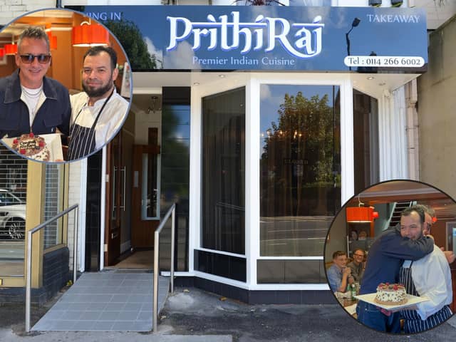 Sheffield music legend, Richard Hawley celebrates new record deal with hugs at celebratory meal at Prithiraj, Sheffield