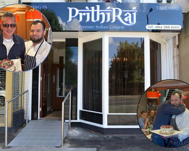 Sheffield music legend, Richard Hawley celebrates new record deal with hugs at celebratory meal at Prithiraj, Sheffield