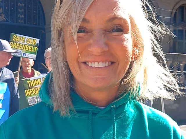 Jo Tunstall led the campaign outside the town hall ahead of a full council meeting where she also asked a public question