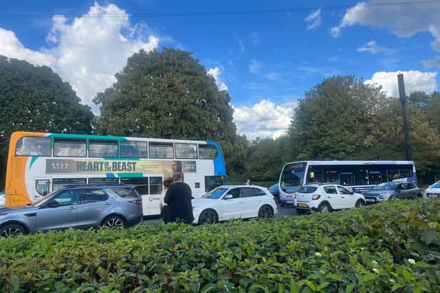 A photo of Stradbroke Road at 3.15pm on a recent weekday outside Outwood Academy School. A mum claims cancelling the bus has led to "50 to 60 more cars" each day outside the school gates.