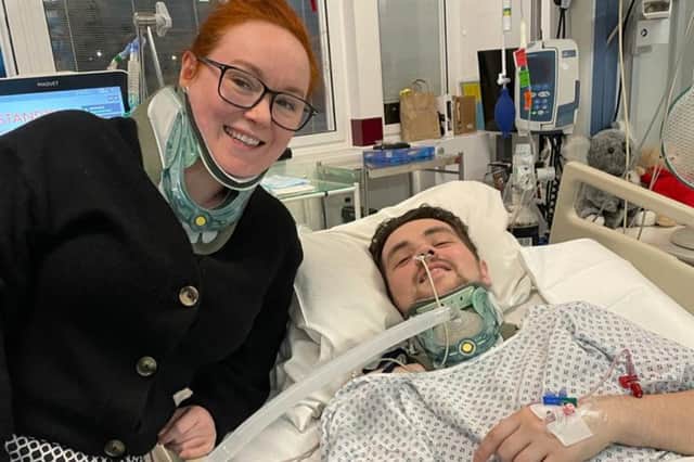 John Smith with his sister, Suzan, during recovery