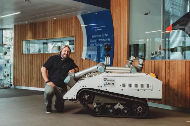Prof David King with robotic technology at the University of Sheffield AMRC’s Design Prototyping and Testing Centre.