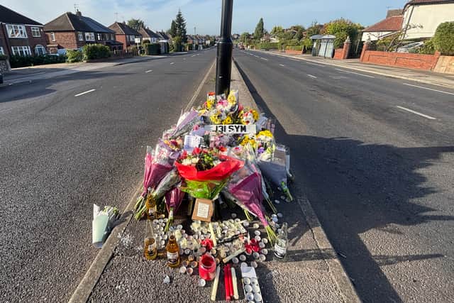 Tributes left at East Bawtry Road for Jacob Skidmore and Jacob Patching, the two young men who lost their lives in a tragic collision