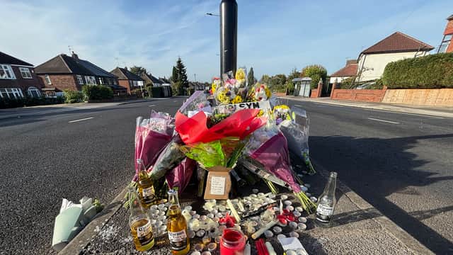 Tributes left at East Bawtry Road for Jacob Skidmore and Jacob Patching, the two young men who lost their lives in a tragic collision.