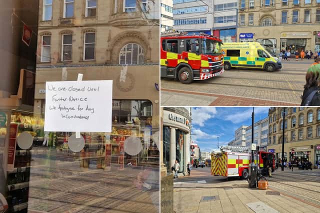 The Sainsbury's Local on Sheffield High Street is "closed until further notice" after part of the ceiling fell on a man's head