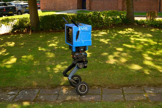 Two-legged robots have appeared on the streets of Barnsley as part of a new trial exploring whether the technology could help with parcel deliveries.