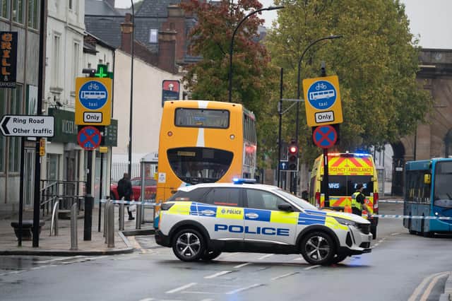 A man has sustained suspected life-threatening injuries after a collision with a bus on a major route connecting to Sheffield city centre
