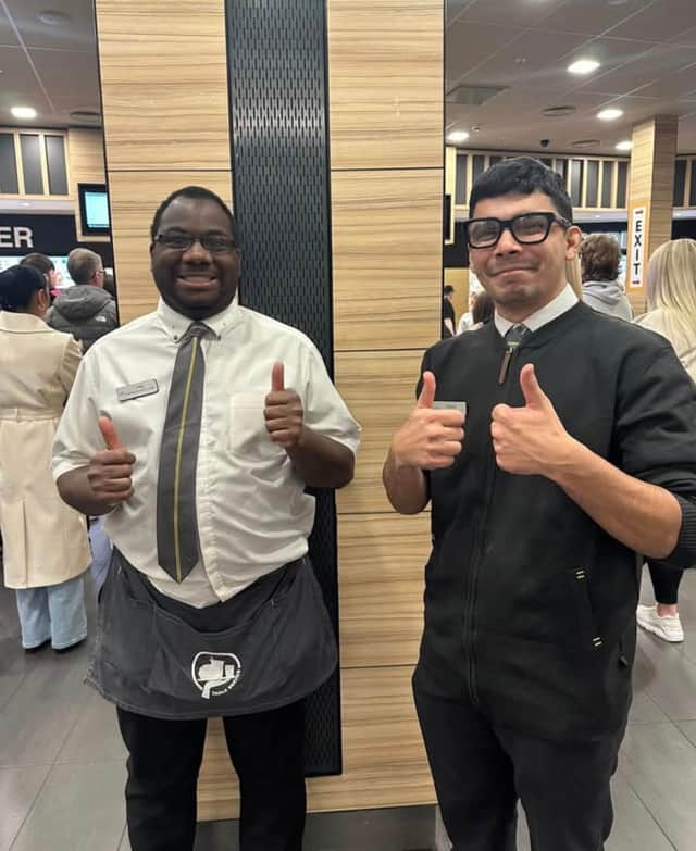 Pictured here is Craig and his friend, Mohin Aslam, together at work. Craig worked for Mcdonalds for over 23 years, and has been described as "the highlight of Meadowhall". 