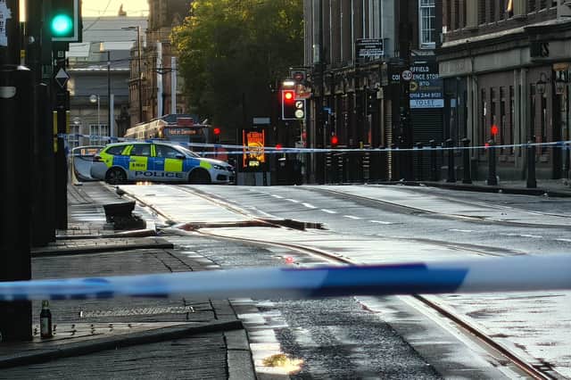 Two men aged 24 were injured on one of Sheffield’s busies streets after reports of a group attack