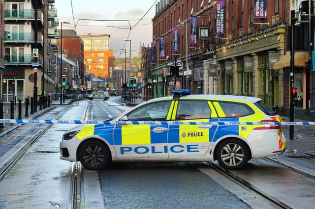 Police on West Street in Sheffield