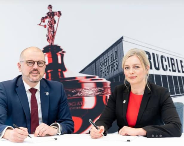 Sheffield Council chief executive, Kate Josephs, and Steve Dawson, chairman of World Snooker Tour, sign a deal to keep World Snooker at the Crucible from 2030 until at least 2045.