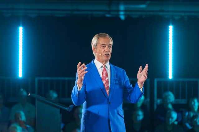 Reform UK leader Nigel Farage speaking at the Reform UK First 100 Days rally, in Doncaster, South Yorkshire. Picture: Dominic Lipinski/PA Wire