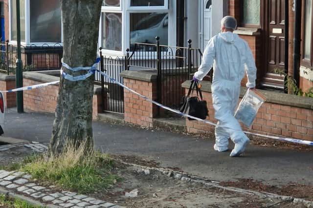 A police crime scene investigator on Elmham Road, Darnall, Sheffield, after reports of a shooting today. Photo: David Kessen, Iconic Media