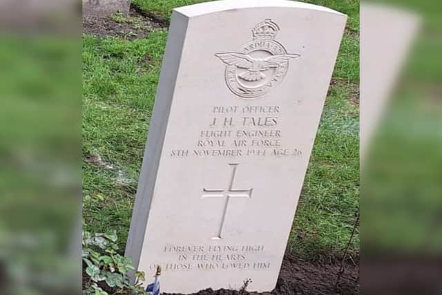 Sheffield RAF war hero Pilot Officer John Tales's grave stone. Photo: MOD