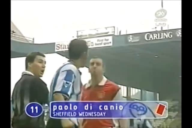 Nigel Winterburn raced from the other side of the field to confront Paolo Di Canio - with Ryan intervening.